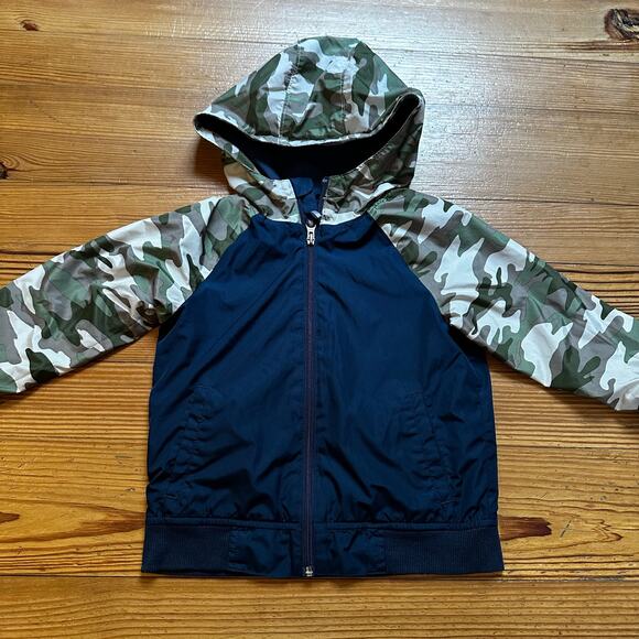 Wonder Nation dark navy camo hooded light windbreaker jacket SIZE 4 - Picture 1 of 4